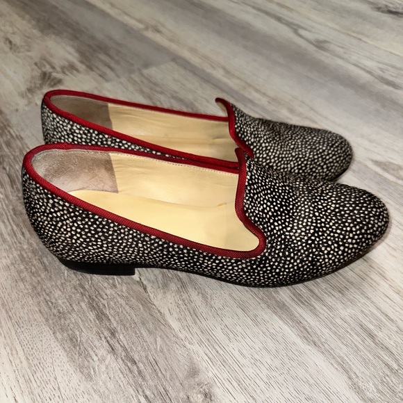 💝Cole Haan Sabrina Loafers Real Calf Cow Fur Hair Slip On Black Red Trim Size 5 - Picture 4 of 8